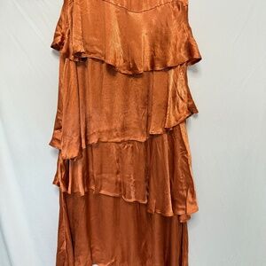 Maeve Copper Satin Flat Waist Asymmetrical layered Maxi Party Skirt Size US 8
